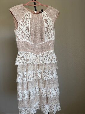 BCBGMaxAzria Kayla Blush and White Lace Tiered Mini Dress size 0
